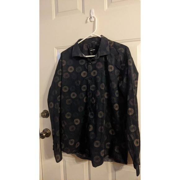 Jared Lang Shirt Men's XL Button Up Long Sleeve Cotton Men, Fireworks pattern - Picture 1 of 11